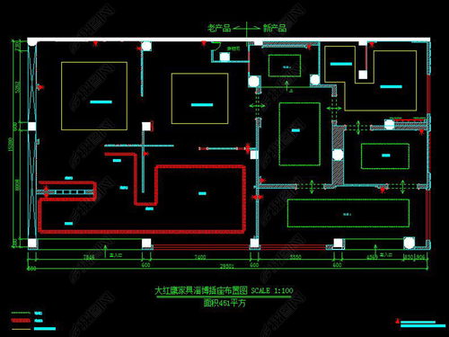 实木家具专卖店cad施工图设计平面图下载